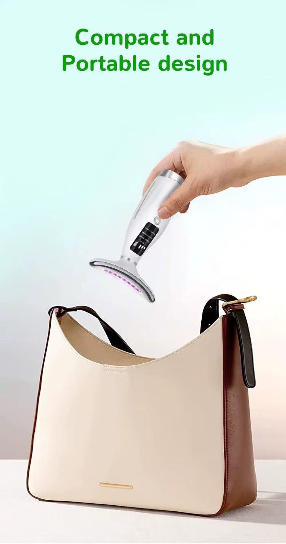 Masseur Facial et Cou LED 7 Couleurs – Appareil Anti-Rides Portable avec Vibrations et 3 Niveaux Réglables – Soin Raffermissant Visage et Cou