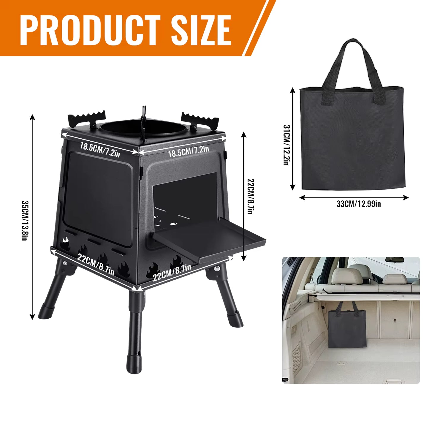 Poêle à Bois Portable Pliable pour Camping et Randonnée – Réchaud Extérieur avec Sac de Transport et Gants – Cuisine Plein Air