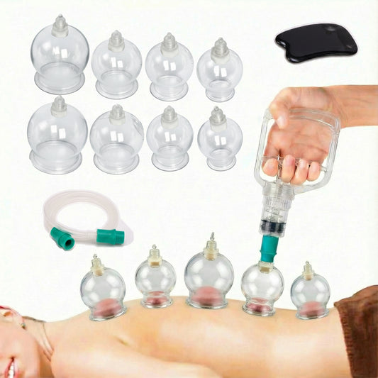 Kit de Thérapie par Ventouses avec Pompe – Ensemble de Massage Détox et Relaxation – 8 Ventouses Traditionnelles pour Soulagement Musculaire