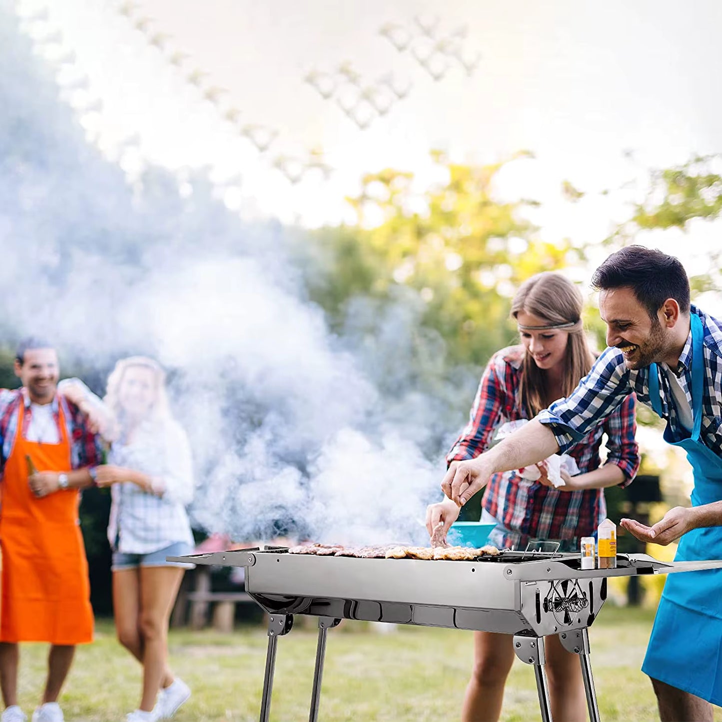 Grand Barbecue à Charbon Portable en Acier Inoxydable – Tablettes Latérales Pliantes | Jardin, Camping & Terrasse