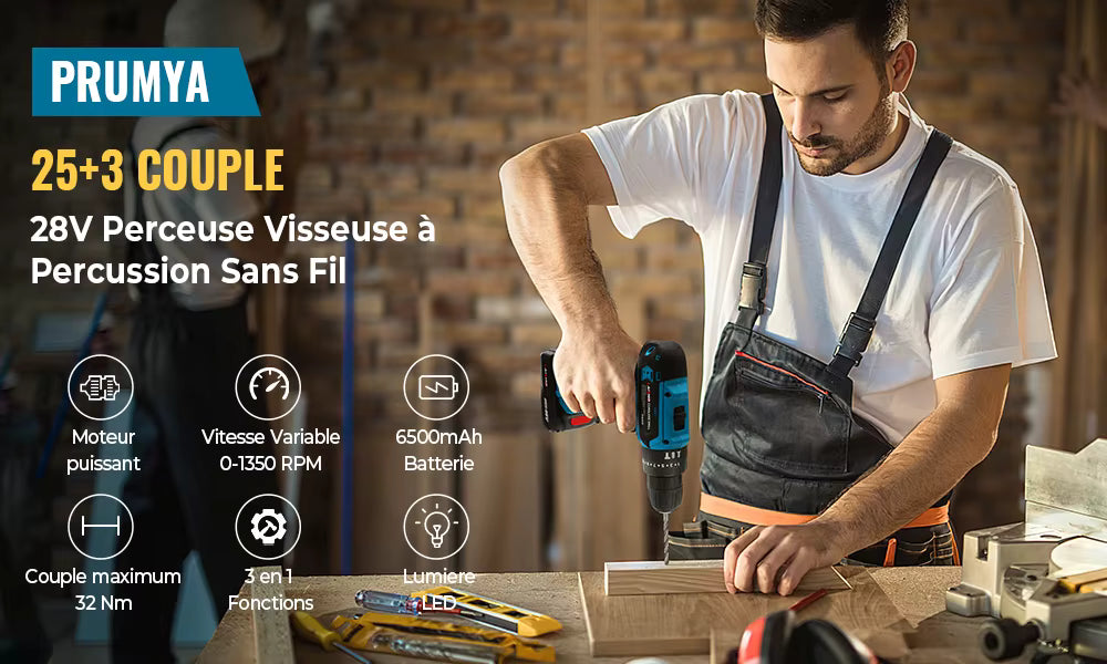 Perceuse Visseuse Sans Fil 21V avec 2 Batteries – Tournevis Électrique 2 Vitesses – Kit 24 Accessoires – Bricolage à Domicile