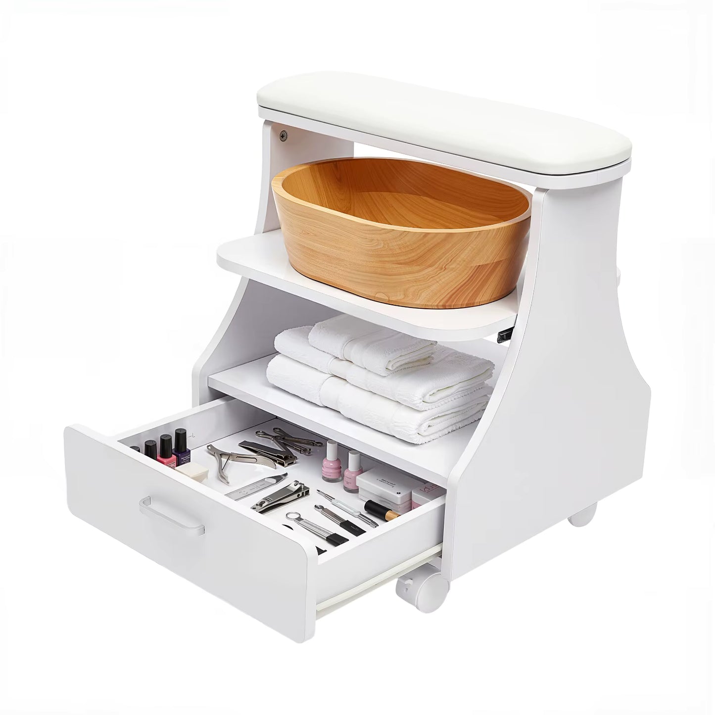 Chariot de Pédicure Professionnel avec Tiroir – Meuble Nail Art à Roulettes pour Salon de Beauté – Support Manucure Spa Blanc