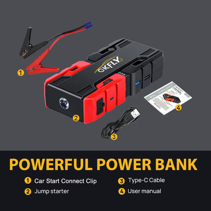 Démarreur de Voiture Portable 3000A 12V – Booster Batterie & Power Bank – Lampe LED & USB