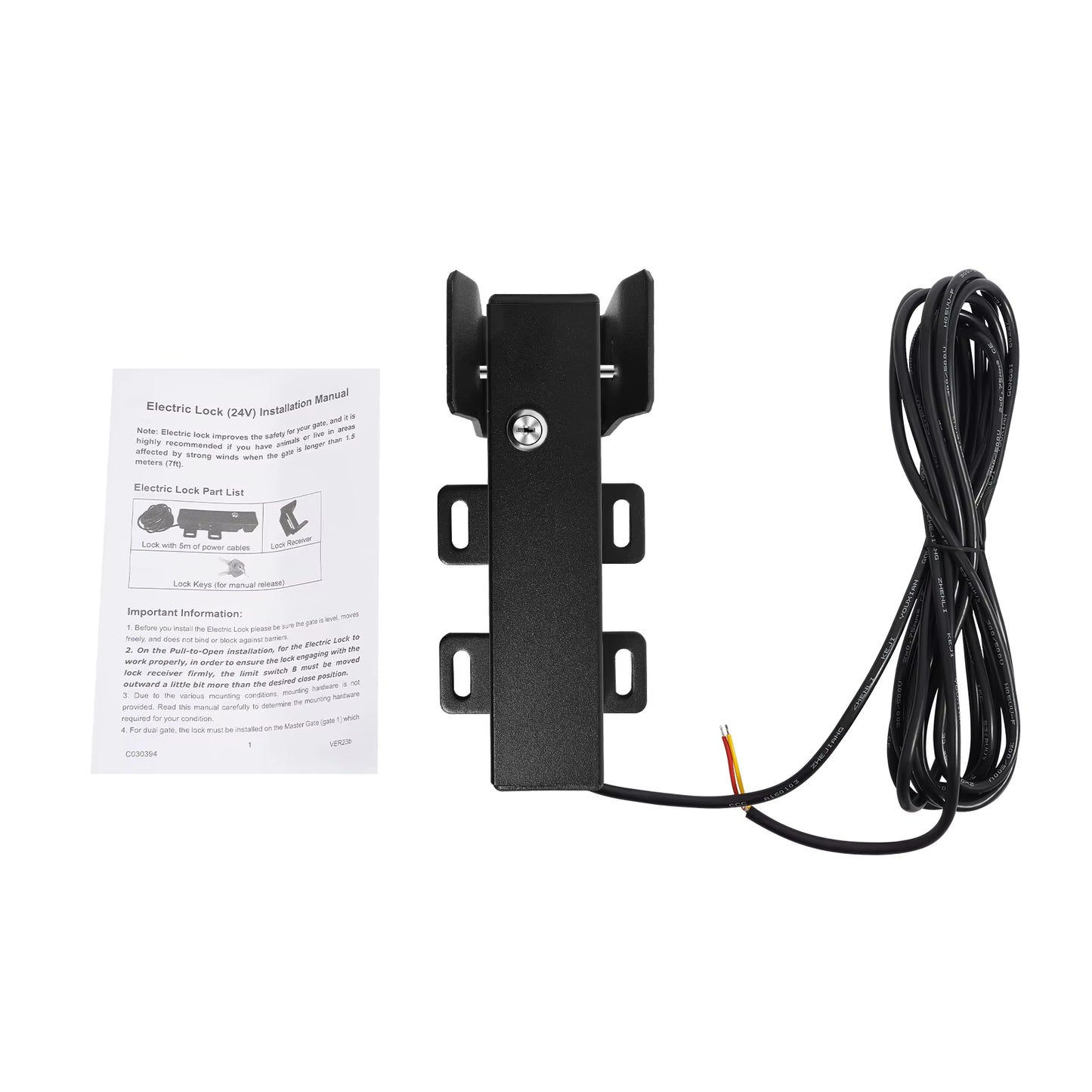 Serrure électrique 24V 60W IP44 pour porte automatique, verrouillage de sécurité extérieur, serrure de portail avec câble et système de déverrouillage