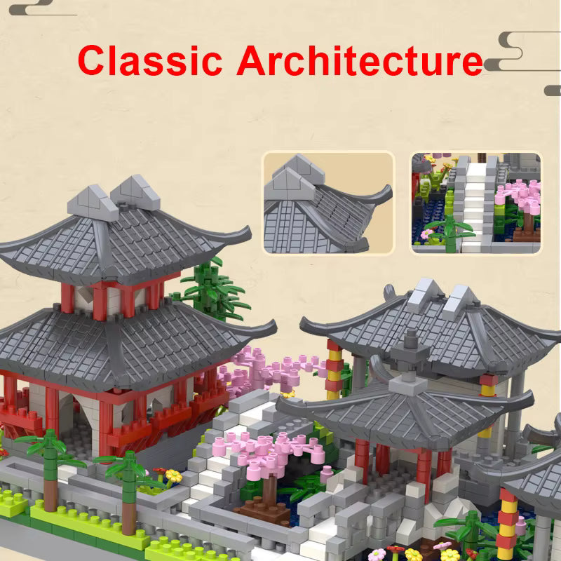 Mini Jardin Chinois Lumineux 1800+ Pièces – Jeu de Construction LED Style Architecture Asiatique – Décoration Créative