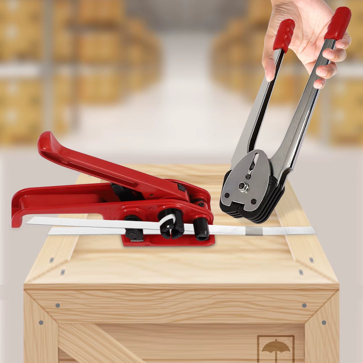 Kit de cerclage manuel 1000N – Tendeur + pince à sceller + feuillard plastique – Outils d’emballage professionnels pour colis et palettes
