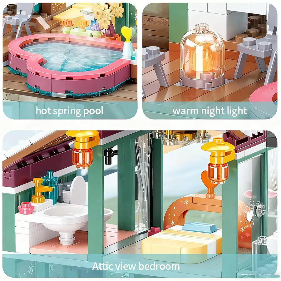 Maison Moderne avec Piscine Blocs de Construction – Villa avec Toboggan – Jeu Créatif Enfant – Cadeau Fille Garçon