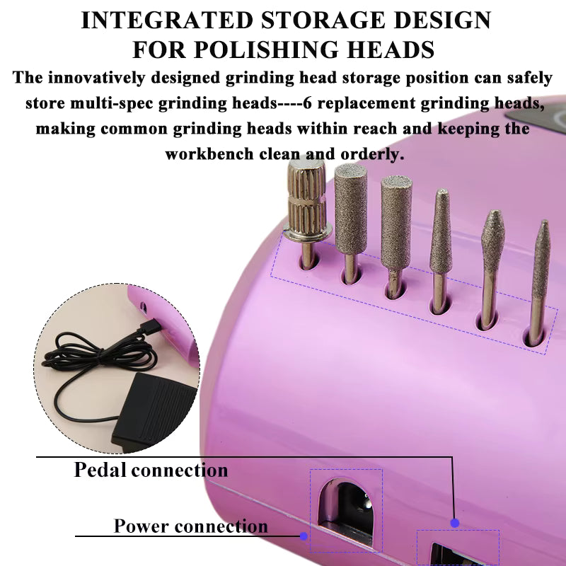 Ponceuse à Ongles Professionnelle 45000 RPM avec Écran LCD – Nail Drill Électrique 30W avec Pédale et Embouts – Manucure Gel UV