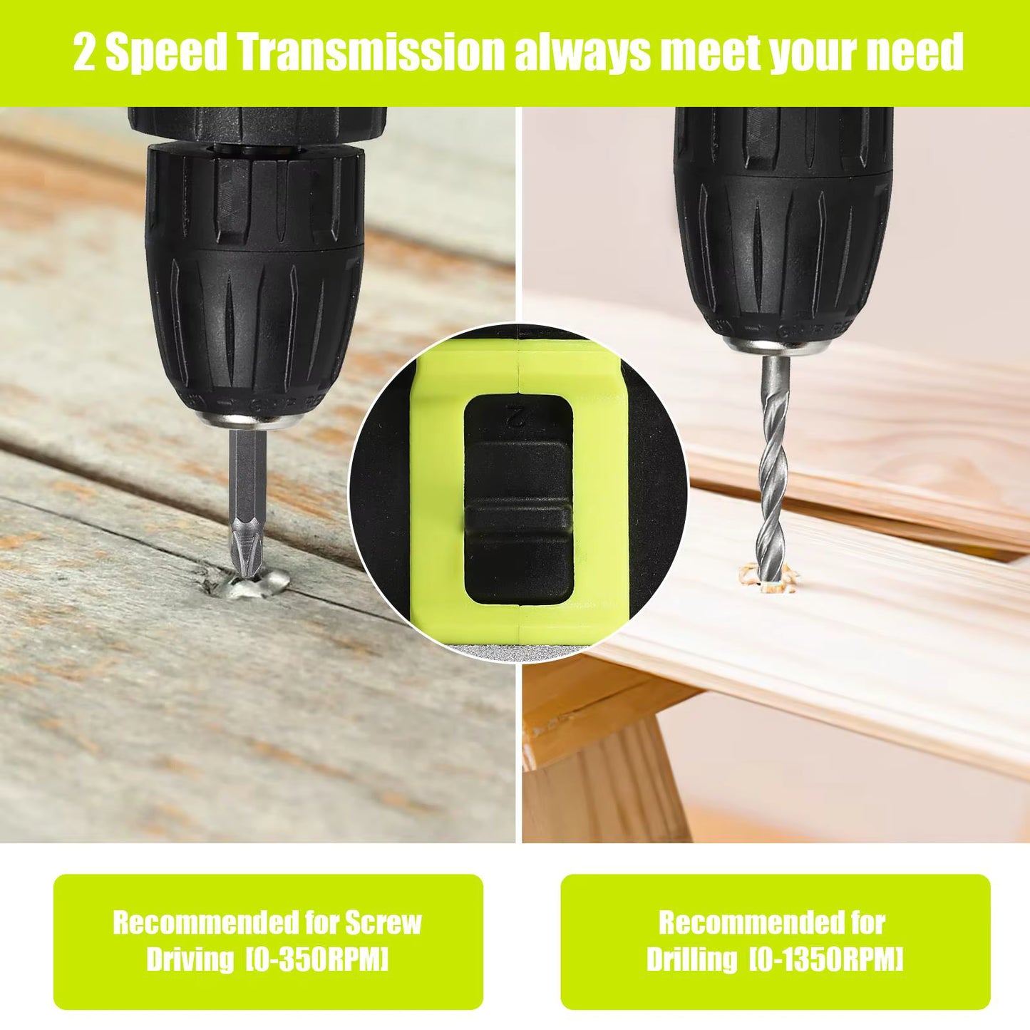 Perceuse à percussion sans fil rechargeable haute puissance – 1350 tr/min – Tournevis électrique grande vitesse avec 2 batteries