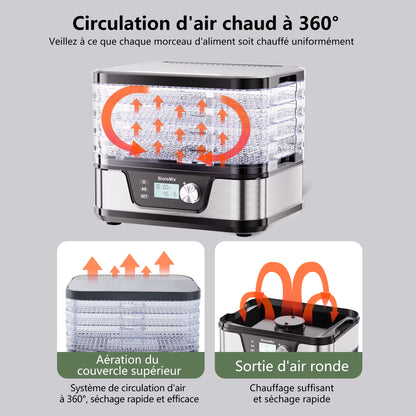 Déshydrateur Alimentaire  5 Plateaux Sans BPA – Séchoir Fruits et Légumes avec Minuterie Numérique et Contrôle Température
