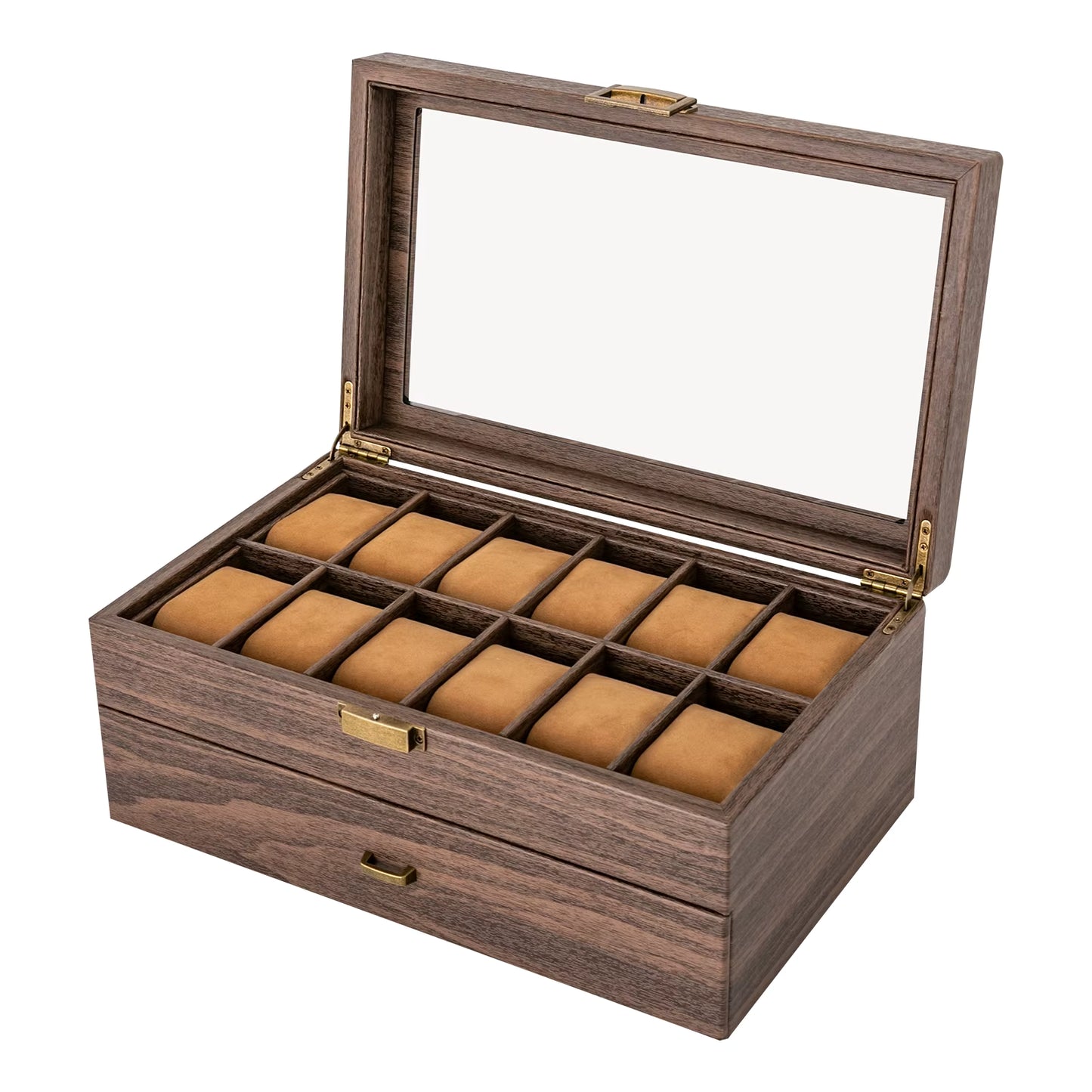 Boîte à Montres 24 Compartiments avec Vitrine – Coffret de Rangement Bijoux 2 Niveaux, Organisateur Montres en Bois avec Fenêtre Verre, Design Élégant