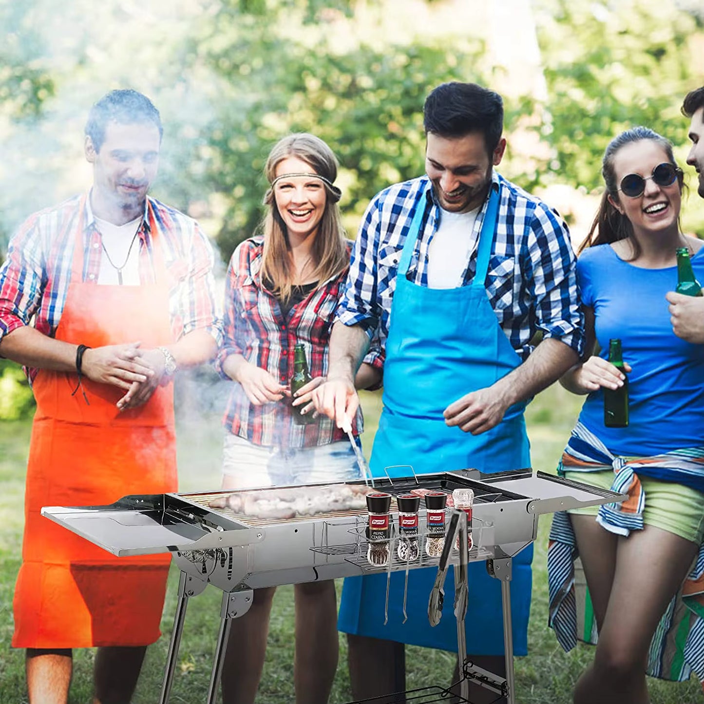 Grand Barbecue à Charbon Portable en Acier Inoxydable – Tablettes Latérales Pliantes | Jardin, Camping & Terrasse