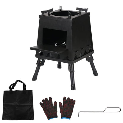 Poêle à Bois Portable Pliable pour Camping et Randonnée – Réchaud Extérieur avec Sac de Transport et Gants – Cuisine Plein Air