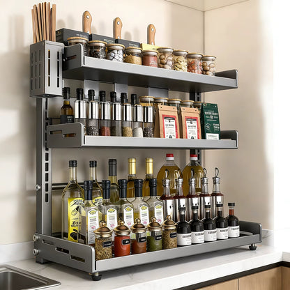 Étagère à Épices 3 Niveaux Réglable en Métal – Organisateur de Cuisine pour Bocaux, Condiments et Assaisonnements