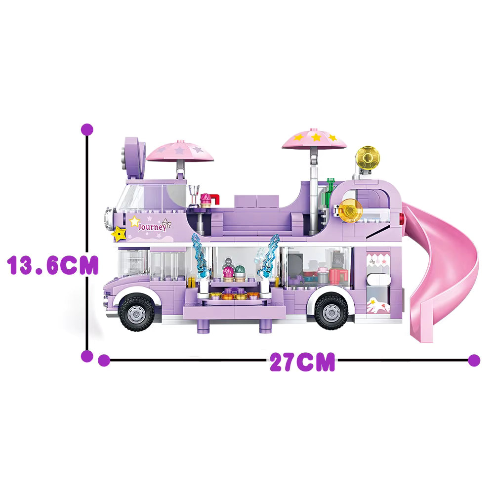Bus Lapin Étoilé en Blocs de Construction – Jouet Créatif 486 Pièces avec Figurines – Univers Fantaisie Enfant – Jeu d’Assemblage DIY