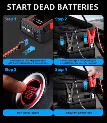 GKFLY 4000A 12V Car Jump Starter – Portable External Battery Booster 59.2Wh – USB & LED