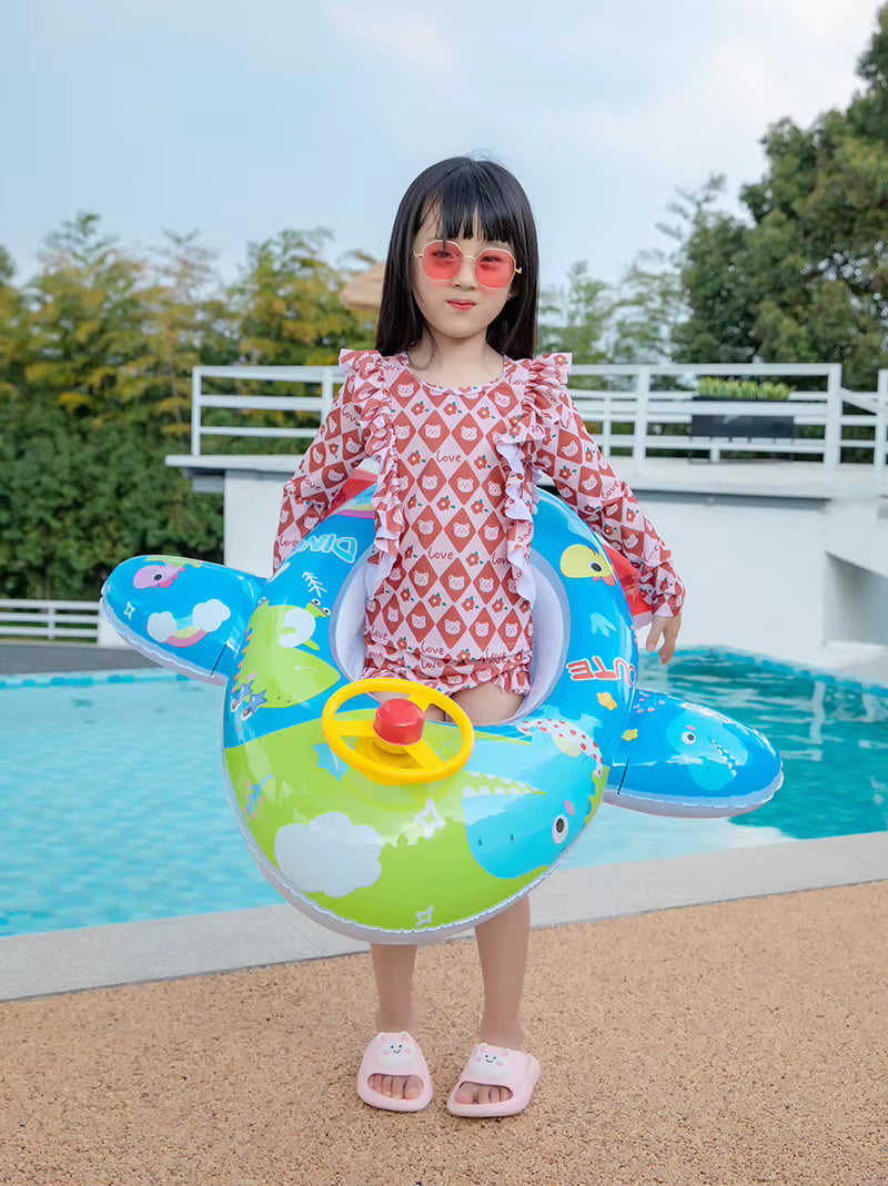 Bouée Bébé Gonflable Avion avec Volant – Flotteur de Piscine avec Siège Sécurisé, Anneau de Natation Enfant, Accessoire Piscine Été