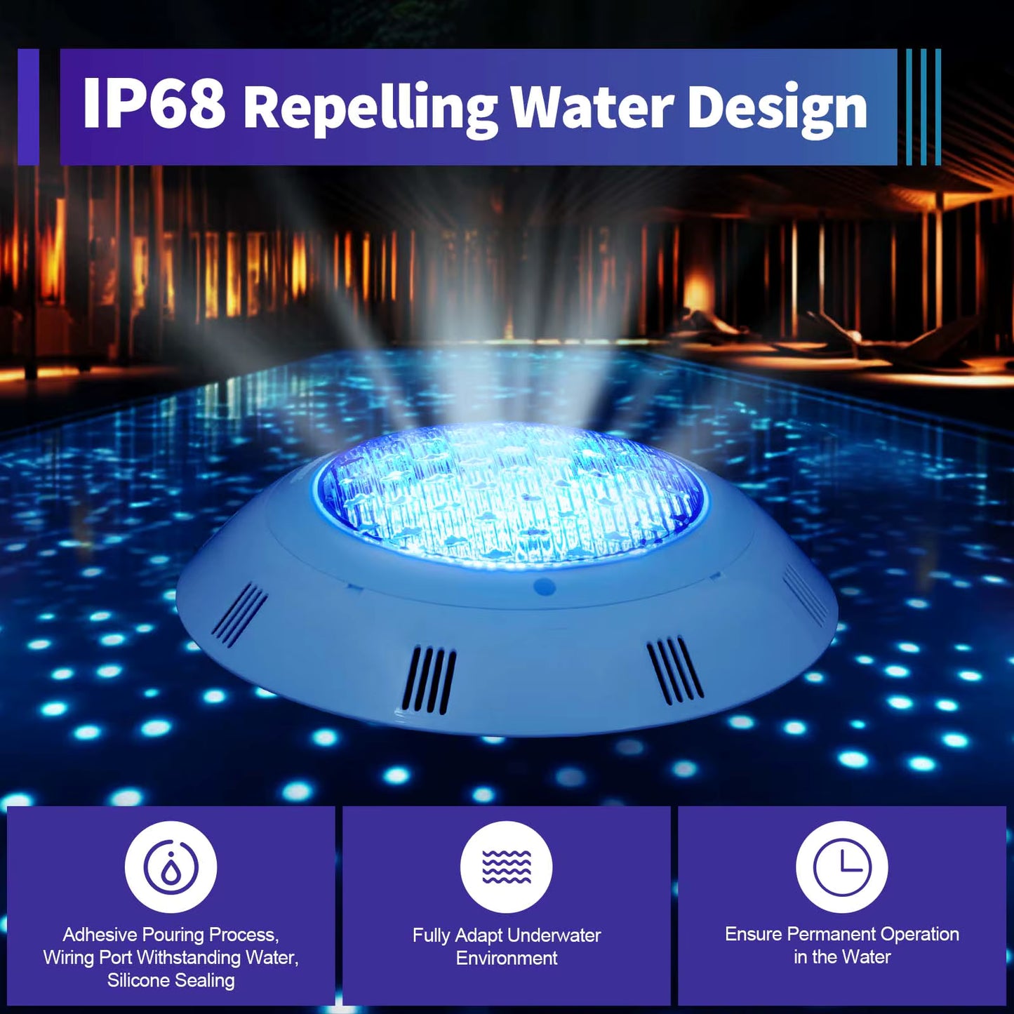 Projecteur LED piscine RGB 45W étanche IP68 – Lumière sous-marine 12V avec télécommande – Éclairage bassin / fontaine