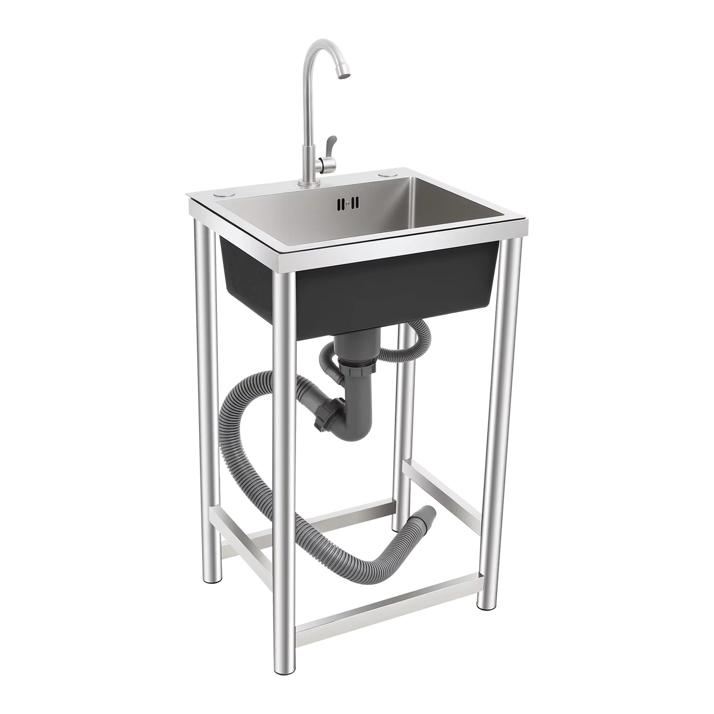 Évier de Cuisine Inox sur Pied avec Robinet 360° – Bac Unique – Évier Autonome Utilitaire Maison Restaurant
