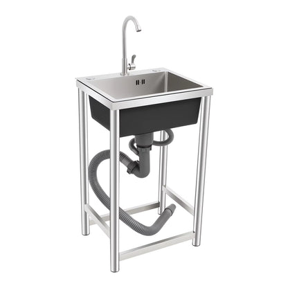 Évier de Cuisine Inox sur Pied avec Robinet 360° – Bac Unique – Évier Autonome Utilitaire Maison Restaurant