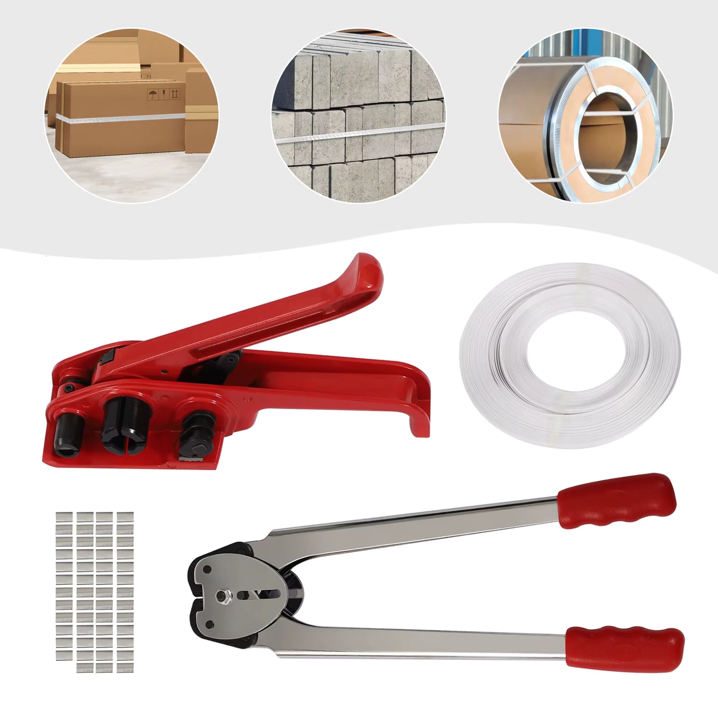 Kit de cerclage manuel 1000N – Tendeur + pince à sceller + feuillard plastique – Outils d’emballage professionnels pour colis et palettes