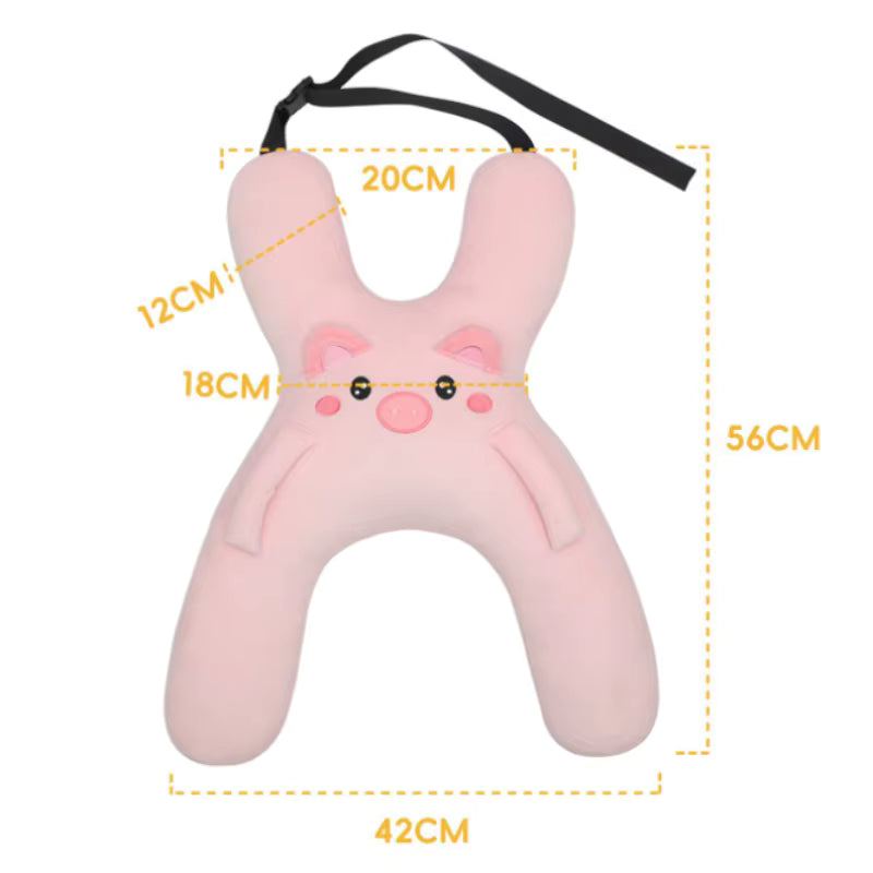 Oreiller de Voyage Enfant pour Ceinture de Sécurité Voiture – Coussin Appuie-Tête Ergonomique en Forme de Lapin Rose – Support de Sommeil pour Trajets, Voiture et Vacances