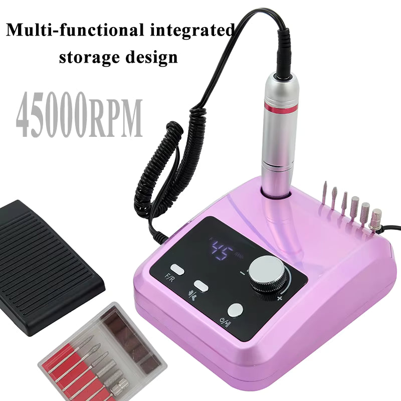 Ponceuse à Ongles Professionnelle 45000 RPM avec Écran LCD – Nail Drill Électrique 30W avec Pédale et Embouts – Manucure Gel UV