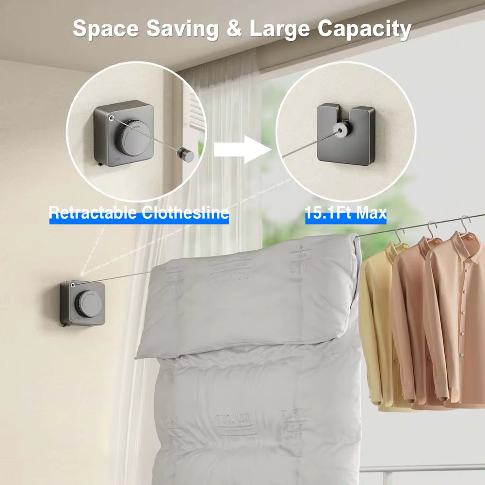 Étendoir Rétractable Mural – Corde à Linge Murale pour Salle de Bain et Extérieur