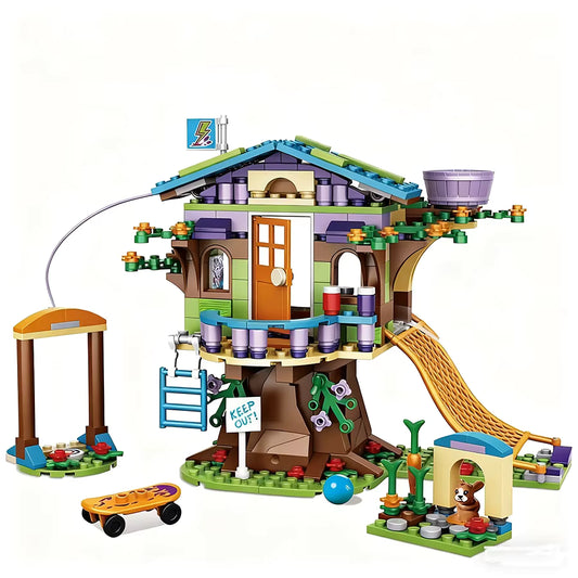 Cabane dans Arbre Blocs de Construction – Maison Nature avec Toboggan – Jeu Créatif Enfant – Cadeau Fille Garçon
