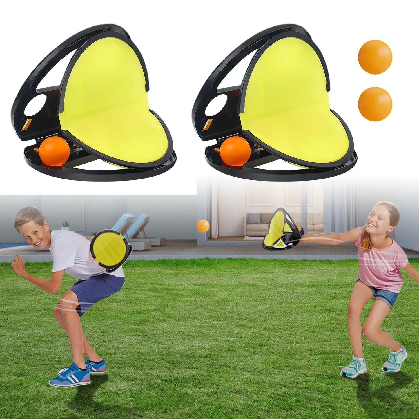 Jeu de Lancer et Capture Interactif pour Enfants – Set Balles et Raquettes Attrape-Balle – Jeu Extérieur Motricité Fine 2 Joueurs – Activité Plein Air