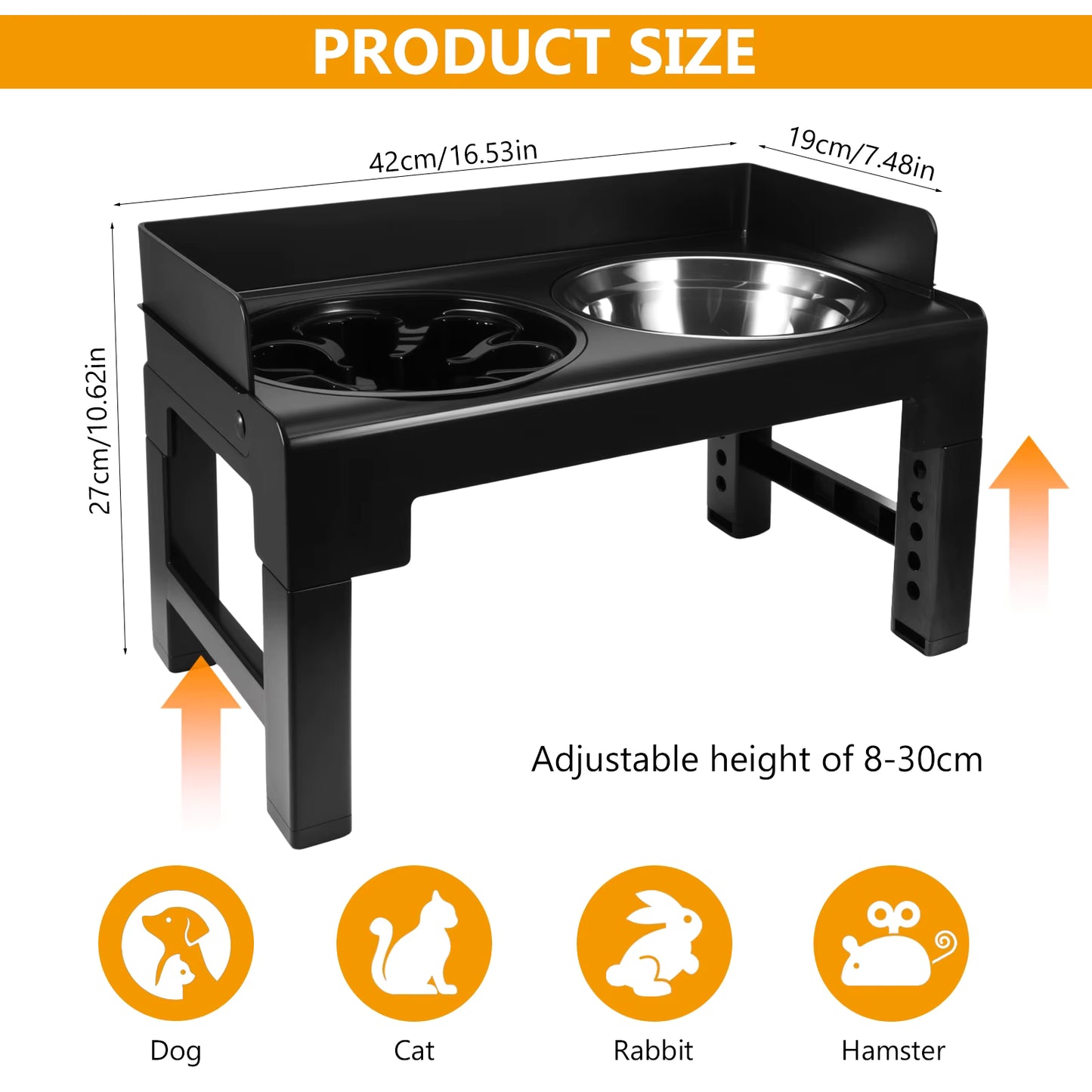 Gamelle Surélevée Réglable pour Chien et Chat avec Double Bol Inox – Support Anti Glouton et Station d'Alimentation Ergonomique