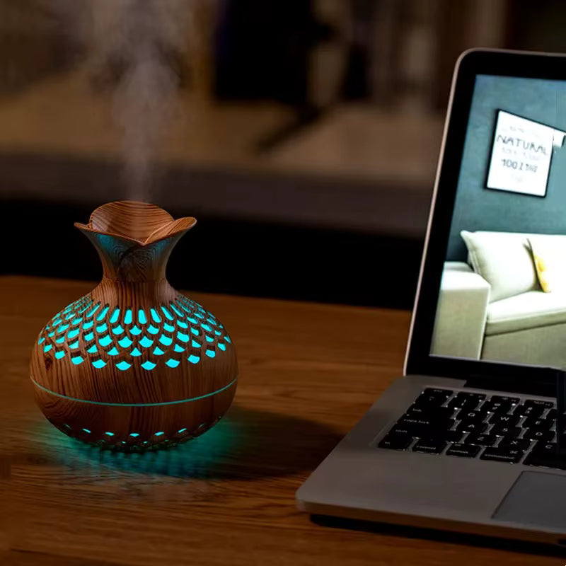 Humidificateur d’Air 300 ml Effet Bois – Diffuseur d’Arômes USB pour Maison et Bureau