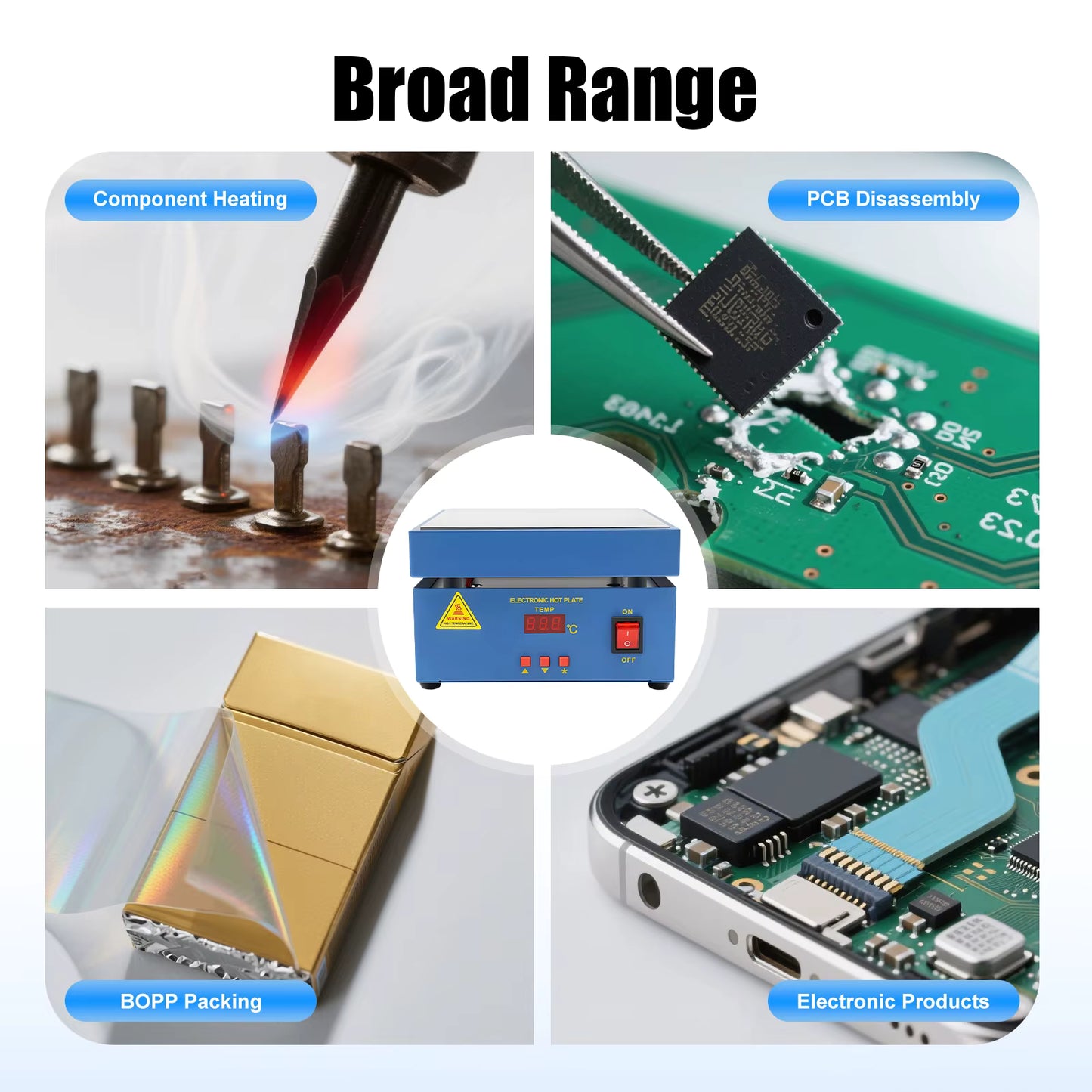 Plaque Chauffante de Soudage 800W 20x20 cm – Station de Préchauffage Électronique avec Écran LCD