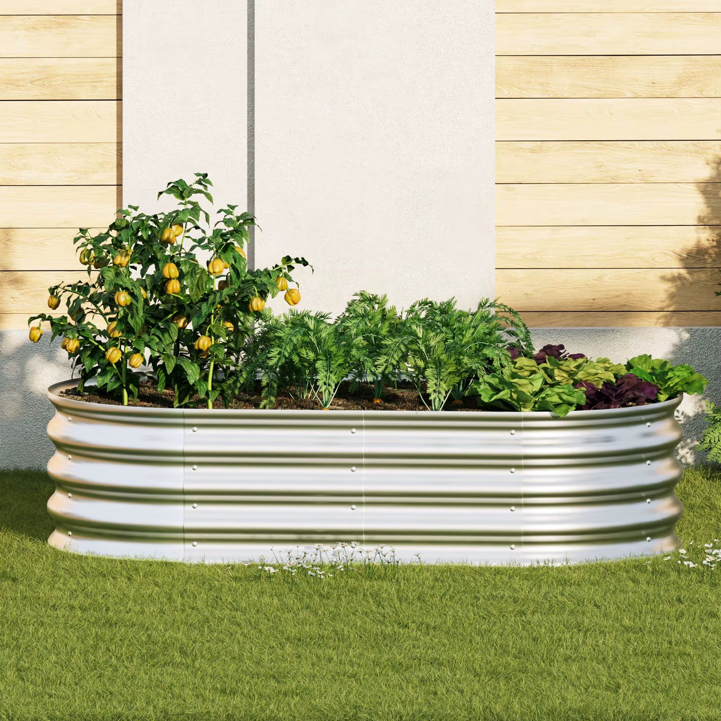 Jardinière Surélevée en Métal Galvanisé – Bac à Plantes Ovale pour Jardin, Légumes et Fleurs