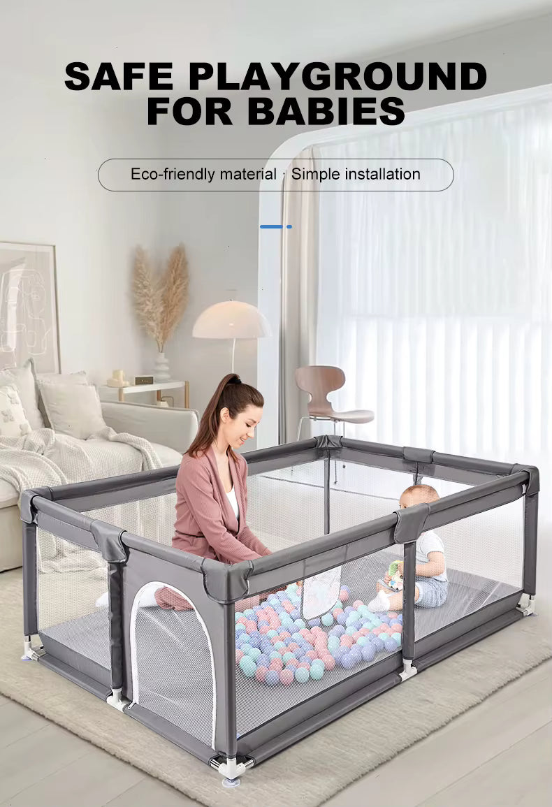 Aire de Jeux Bébé Tout-en-Un – Parc Respirant Haute Élasticité – Gris, Rose ou Cyan