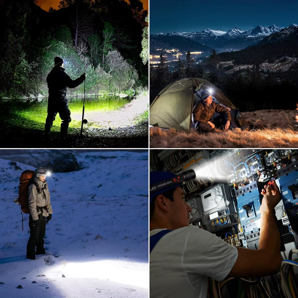 Lampe Frontale LED Rechargeable USB – 3 Modes, Zoom Réglable & 2 Batteries 18650 – Alu – Camping, Randonnée & Bricolage