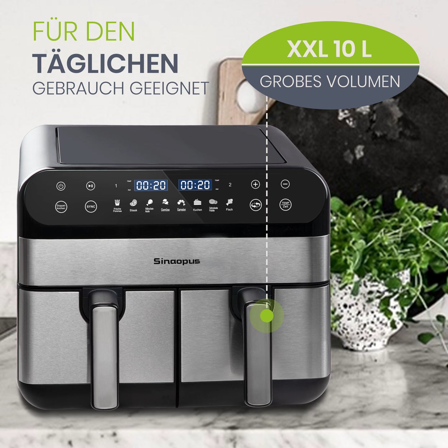 Friteuse à Air Chaud Double Panier 10L 2400W Écran Tactile LED Sans Huile XXL Cuisine Familiale Noir