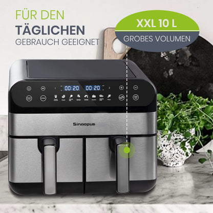 Friteuse à Air Chaud Double Panier 10L 2400W – Écran Tactile LED Sans Huile – XXL Cuisine Familiale – Noir