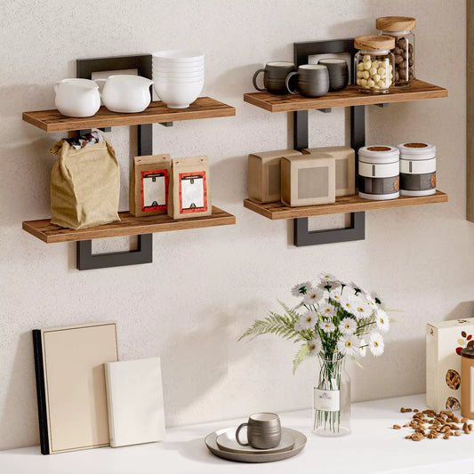 Lot de 2 Étagères Murales Flottantes Industrielles Bois et Métal – Étagères de Rangement Décoratives pour Salon, Chambre, Bureau et Cuisine