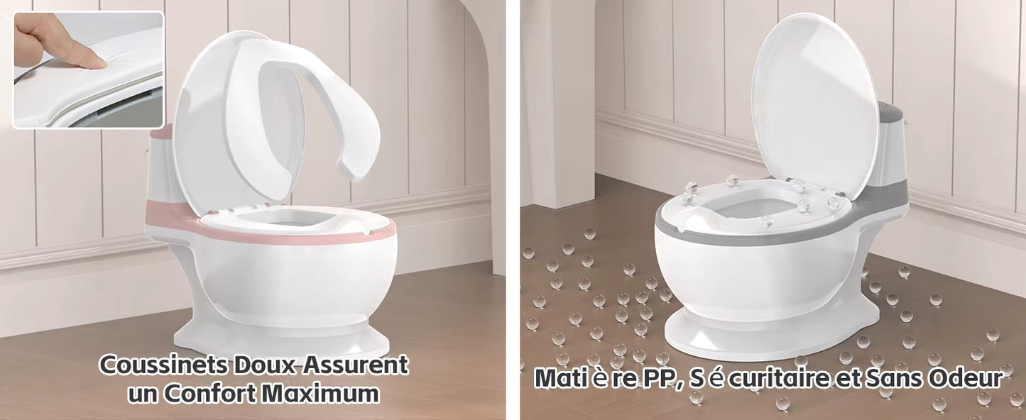 Pot d'Apprentissage Toilette Enfant – Chasse d'Eau Sonore, Amovible & Antidérapant – Garçon & Fille