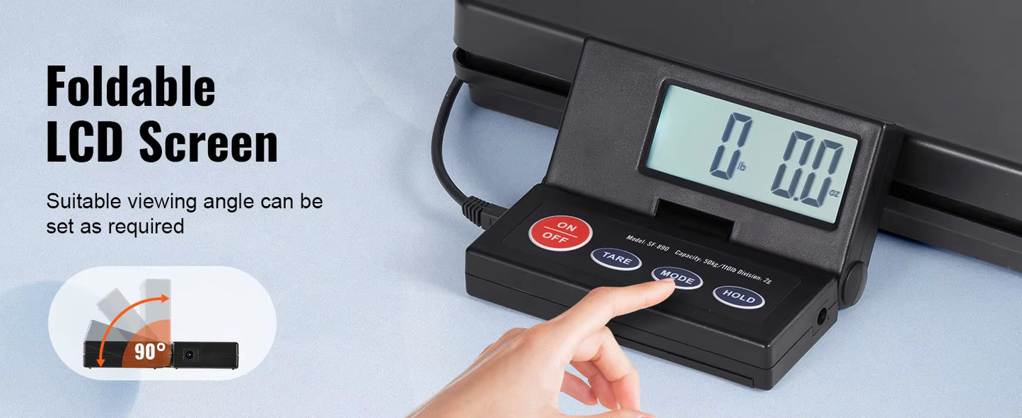 Balance Postale Numérique 110 lb – Balance d’Expédition LCD Pliable AC/DC