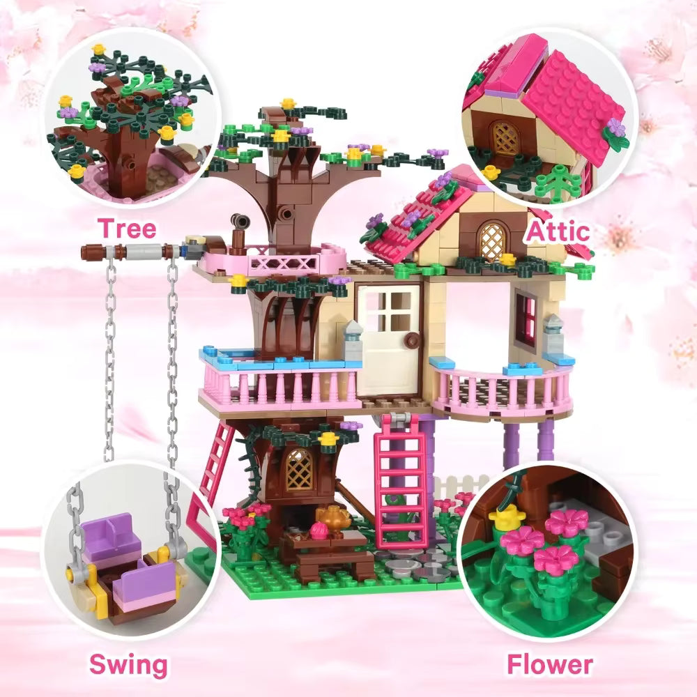 Cabane dans Arbre en Blocs de Construction 685 Pièces – Maison Nature avec Toboggan – Jeu Créatif Enfant – Cadeau Fille Garçon