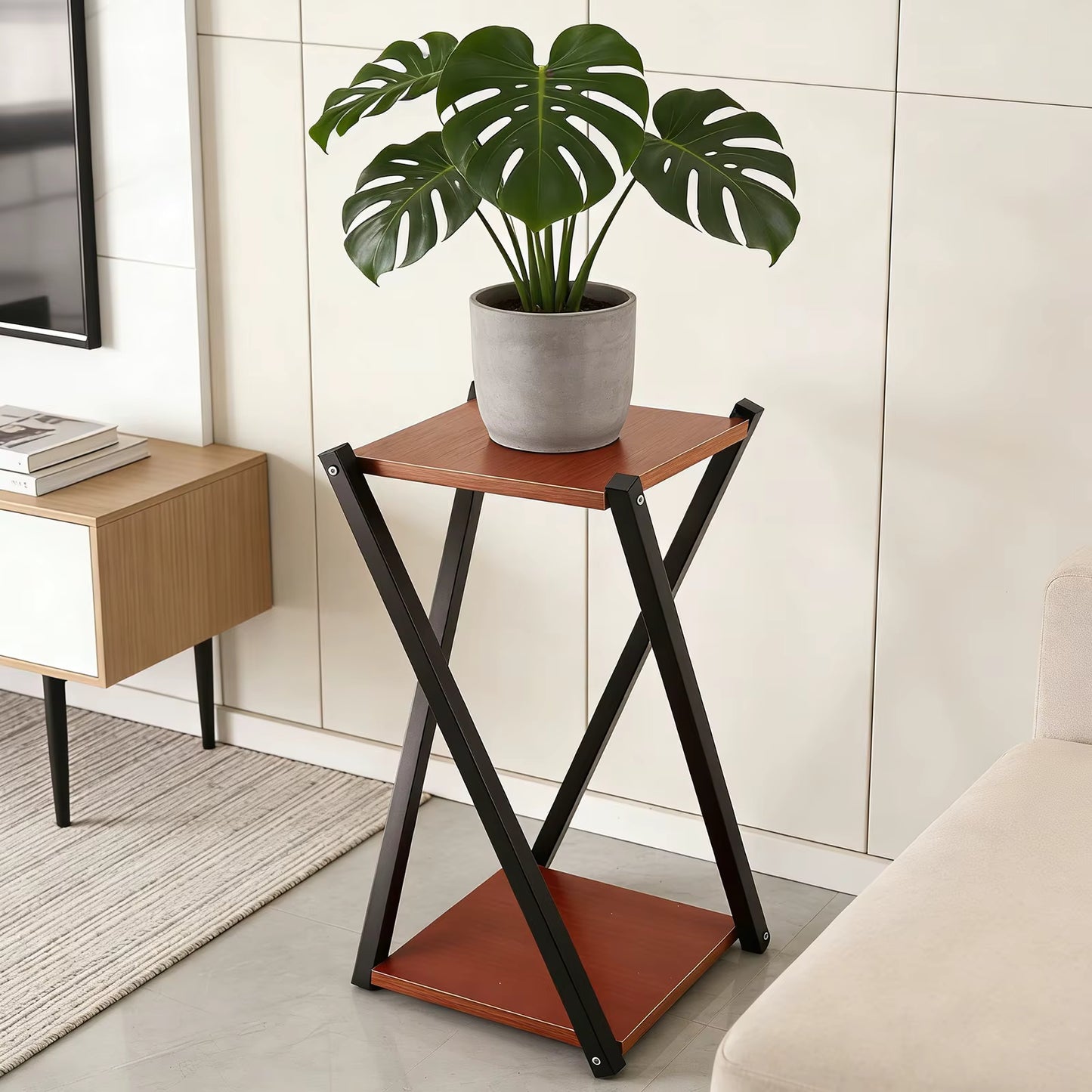 Support Plante Bois 60 cm – Étagère à Fleurs Intérieur Extérieur – Porte Plante Design Moderne pour Salon, Balcon, Terrasse et Jardin