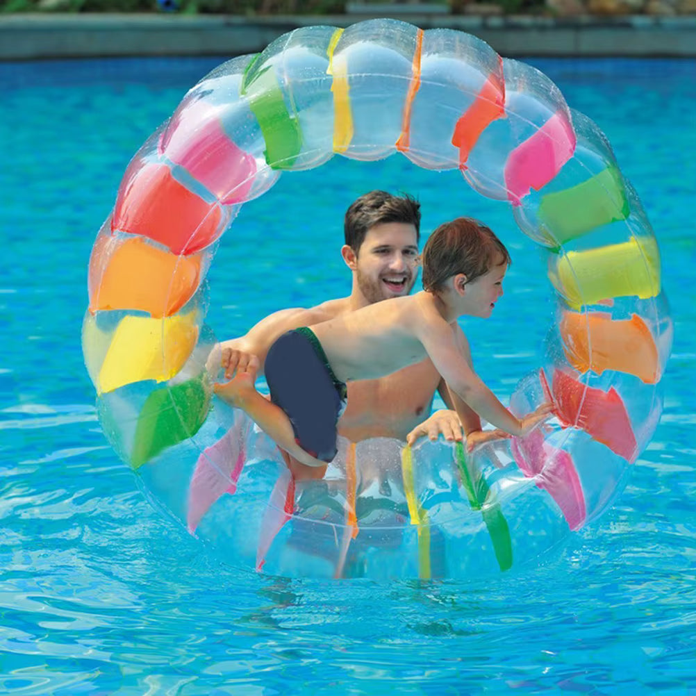 Rouleau Gonflable Aquatique Piscine – Roue Flottante Transparente Multicolore | Enfants & Adultes