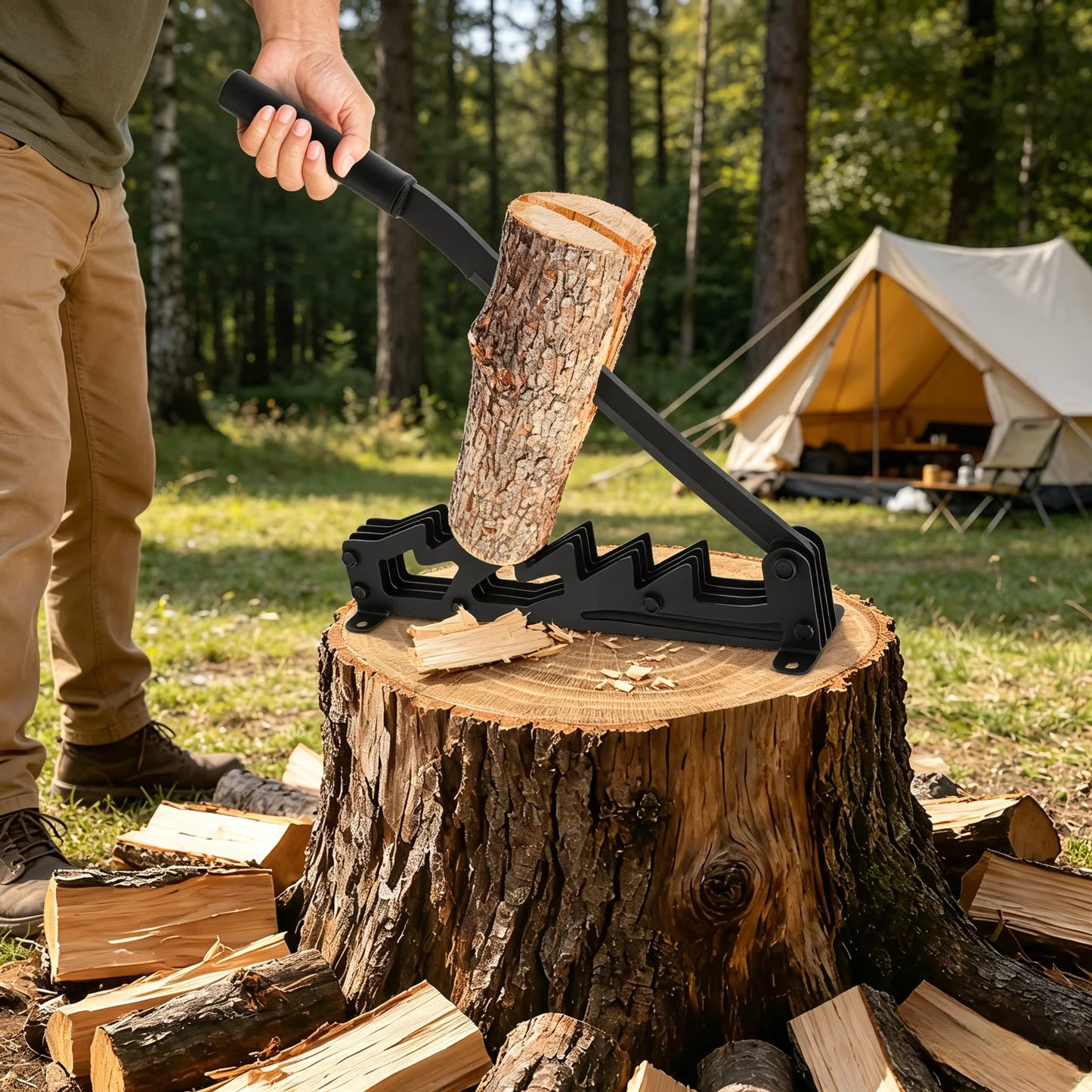 Fendeuse de Bûches Manuelle en Acier Renforcé – Poignée Extensible – Cheminée, Poêle, Camping