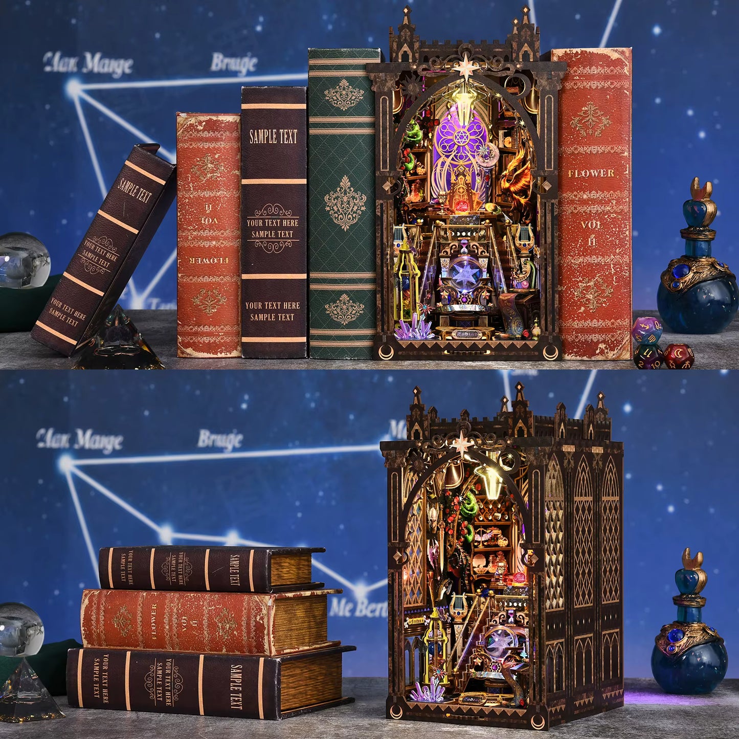 Book Nook 3D Douze Constellations – Puzzle en Bois à Assembler – Serre-Livres Décoratif Bibliothèque