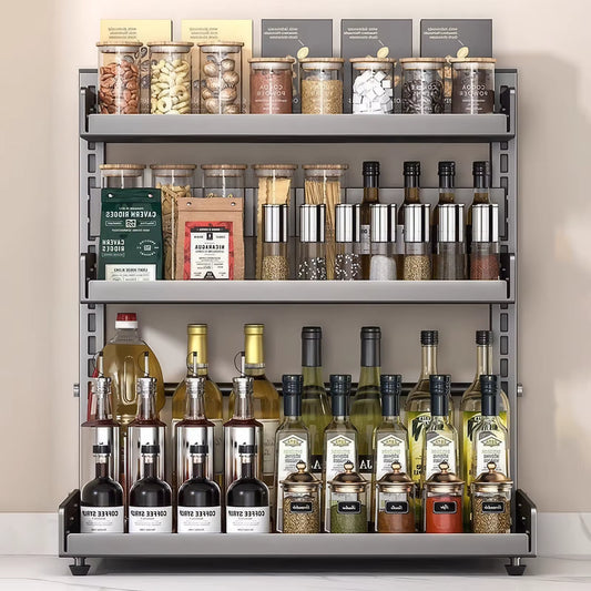 Étagère à Épices 3 Niveaux Réglable en Métal – Organisateur de Cuisine pour Bocaux, Condiments et Assaisonnements