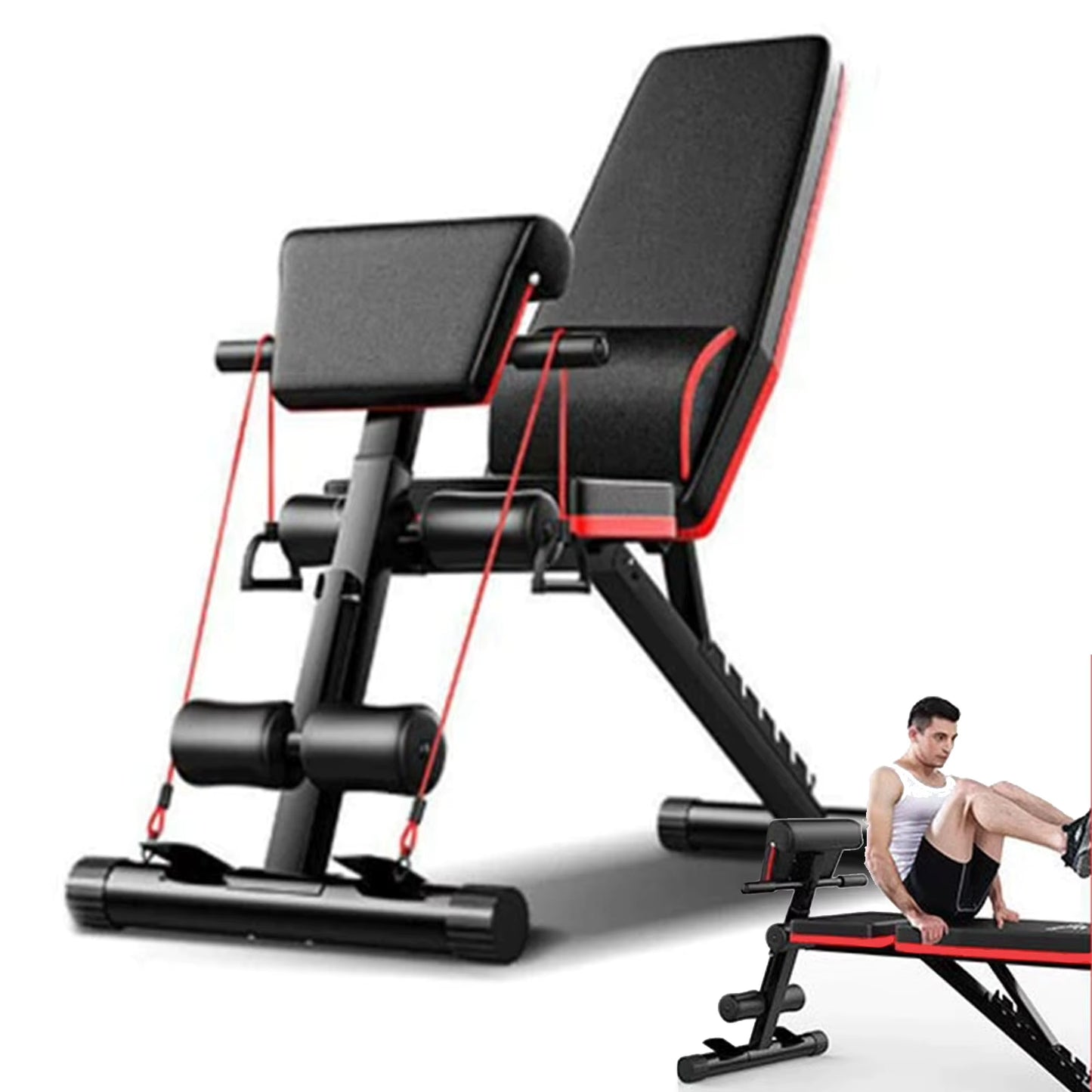 Banc de Musculation Multifonction 6-en-1 Pliable – Réglable – Développé Couché, Abdos & Haltères