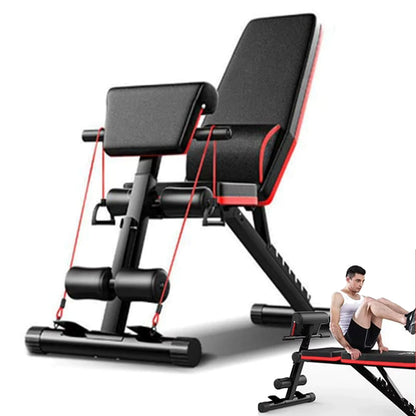 Banc de Musculation Multifonction 6-en-1 Pliable – Réglable – Développé Couché, Abdos & Haltères