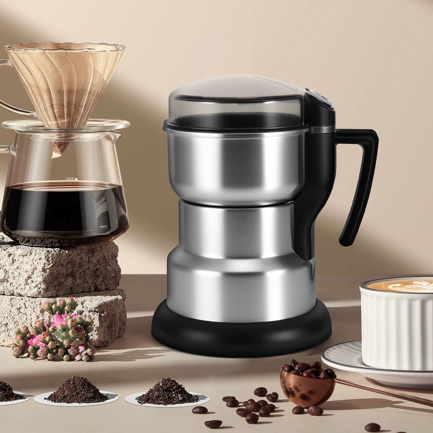 Moulin à Café Électrique 400W en Acier Inoxydable – Broyeur à Épices, Graines, Herbes et Café, Grande Capacité